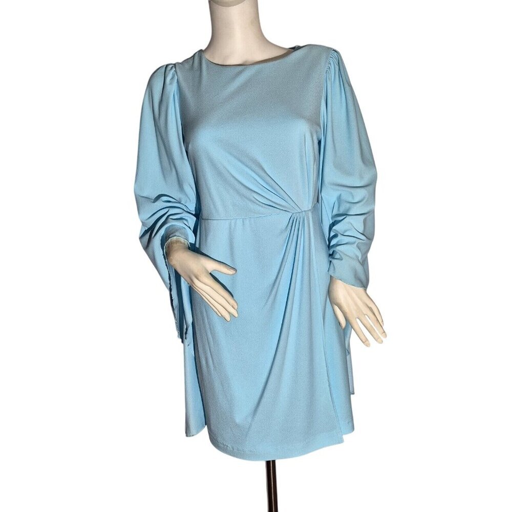 Belle Badgley Mischka Women's Dress Maeve Size 6 Blue Sky Bell Sleeve (03)